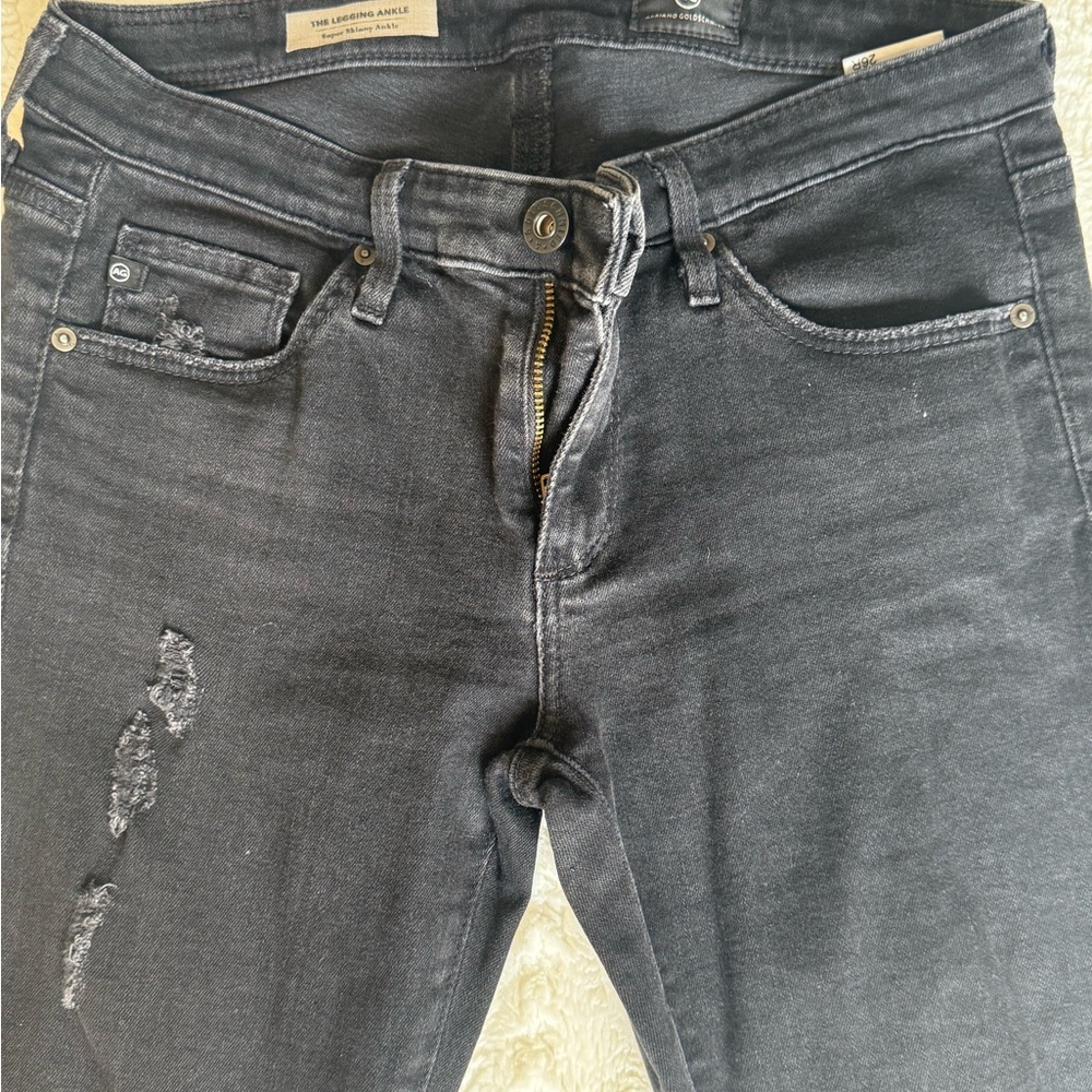 AG Adriano Goldschmied Charcoal Distressed Jeans- The Stevie Capri